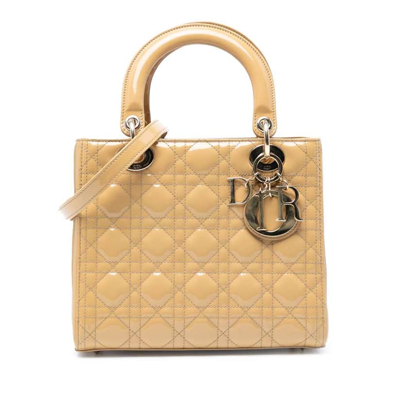 Dior Medium Patent Cannage Lady Dior Brown Leather Good condition - Front View