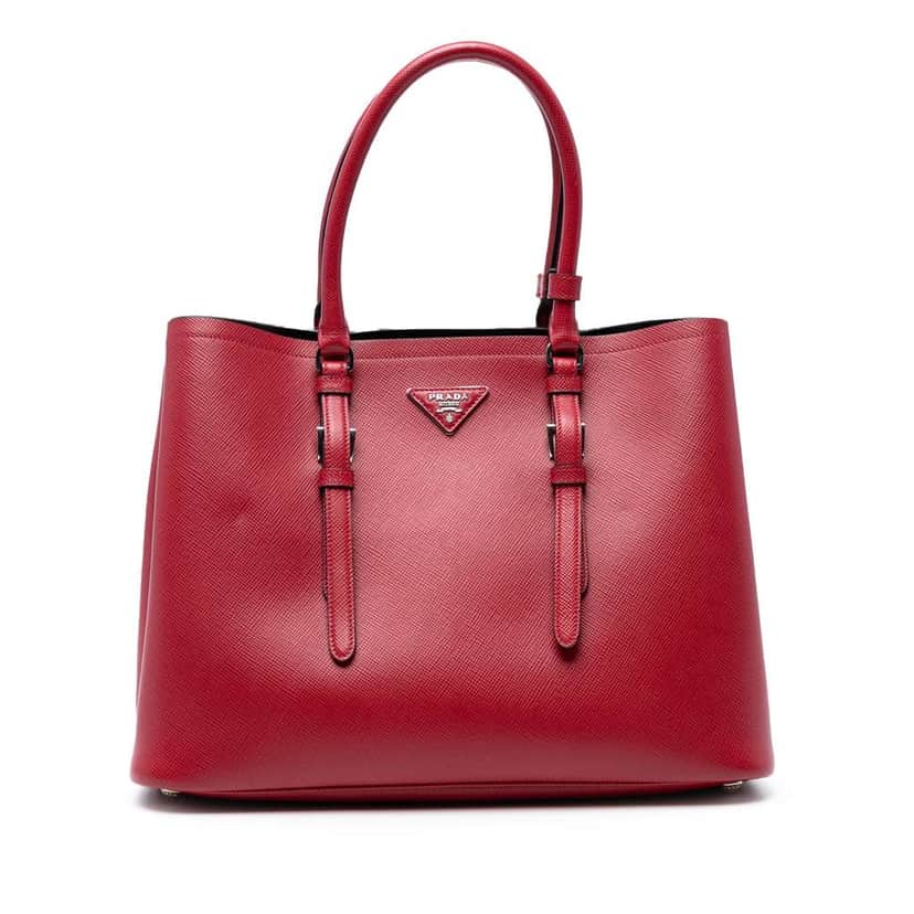 Prada Medium Saffiano Cuir Double Handle Satchel Red Leather Very good condition - Front View