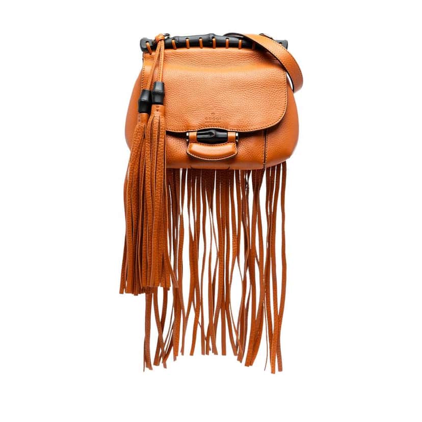 Gucci Small Leather Bamboo Nouveau Fringe Crossbody Orange Leather Very good condition - Front View