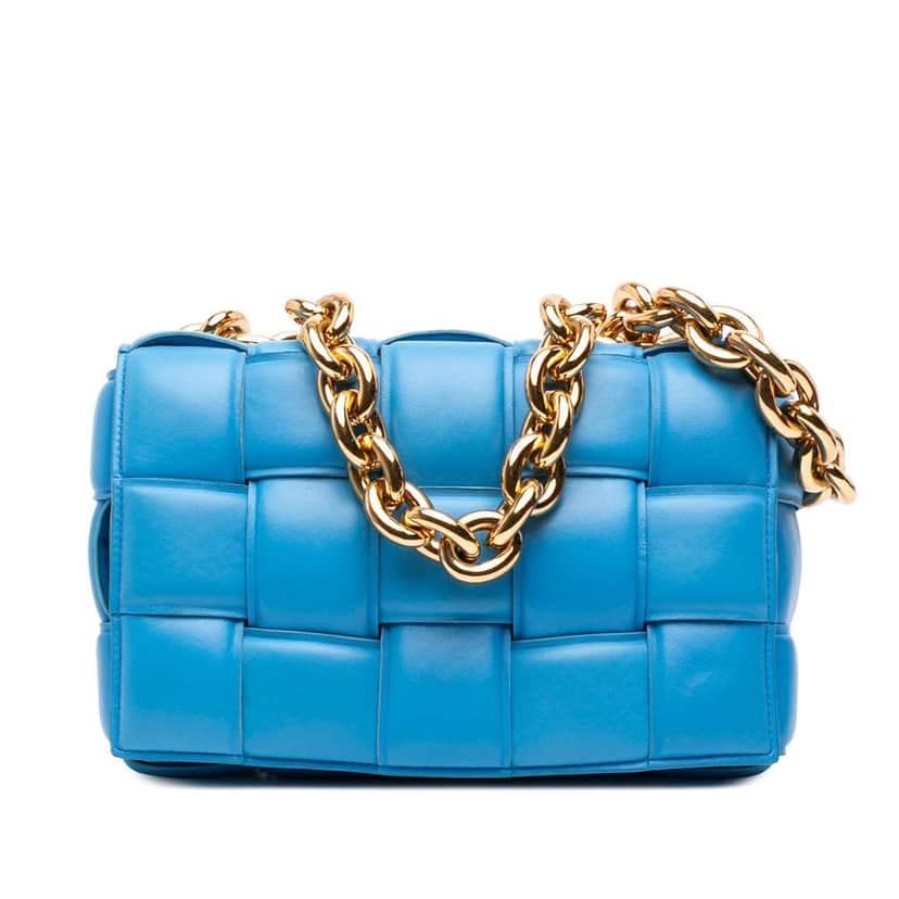 Bottega Veneta Nappa Intrecciato Padded Chain Cassette Satchel Blue Leather Good condition - Front View
