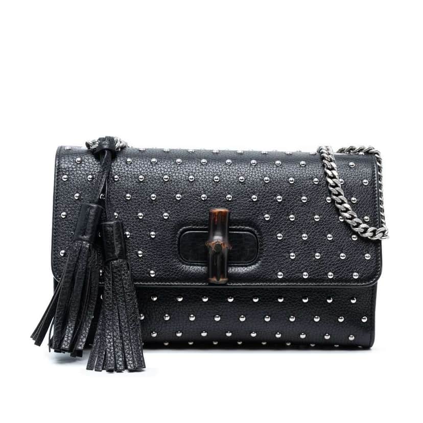 Gucci Medium Studded Leather Miss Bamboo Crossbody Black Leather Good condition - Front View