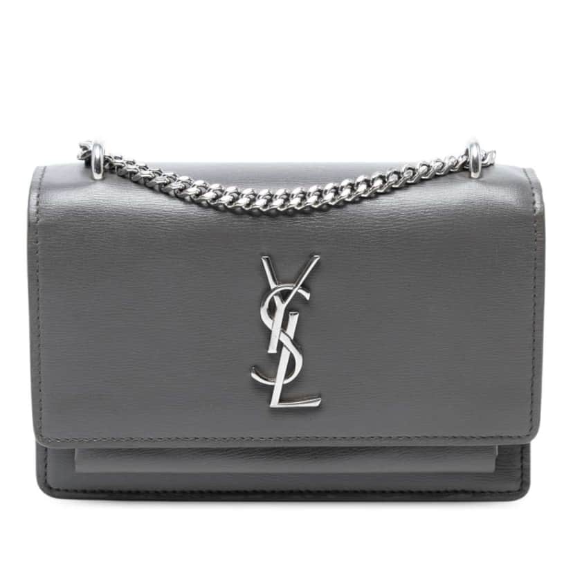 Saint Laurent Small Leather Monogram Sunset Crossbody Grey Leather Good condition - Front View
