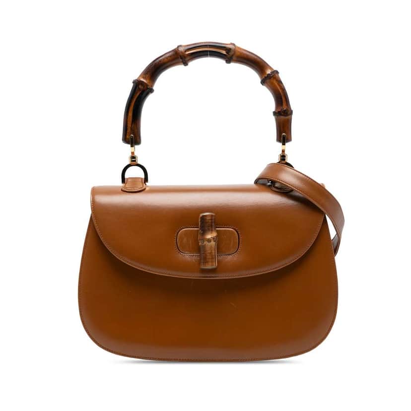 Gucci Small Grained Calfskin Bamboo Top Handle Bag Brown Leather Good condition - Front View