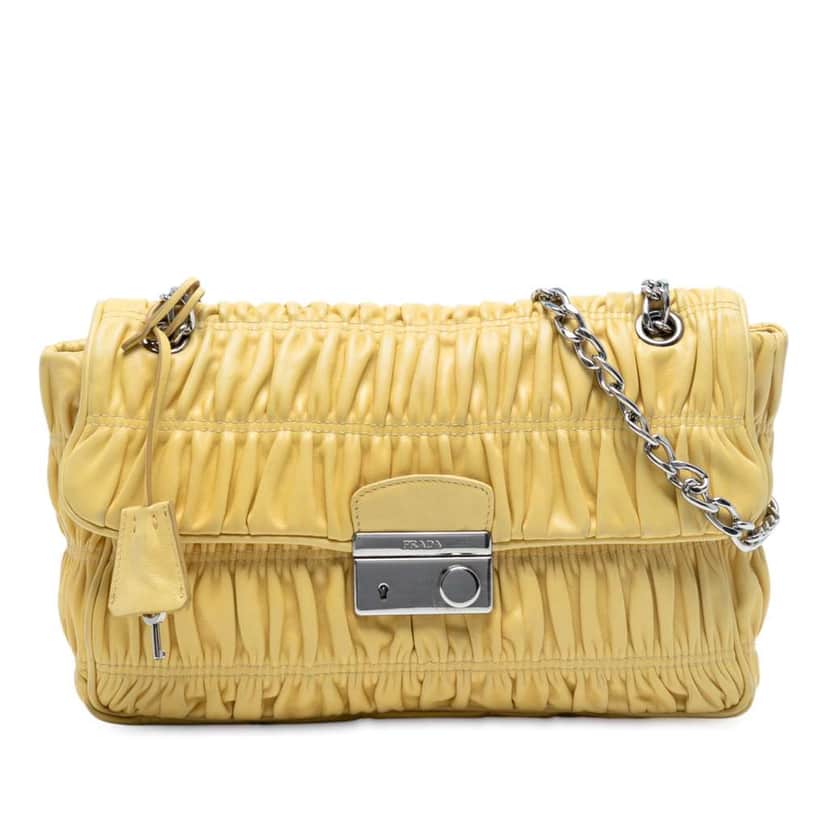 Prada Medium Nappa Gaufre Sound Chain Flap Yellow Leather Good condition - Front View