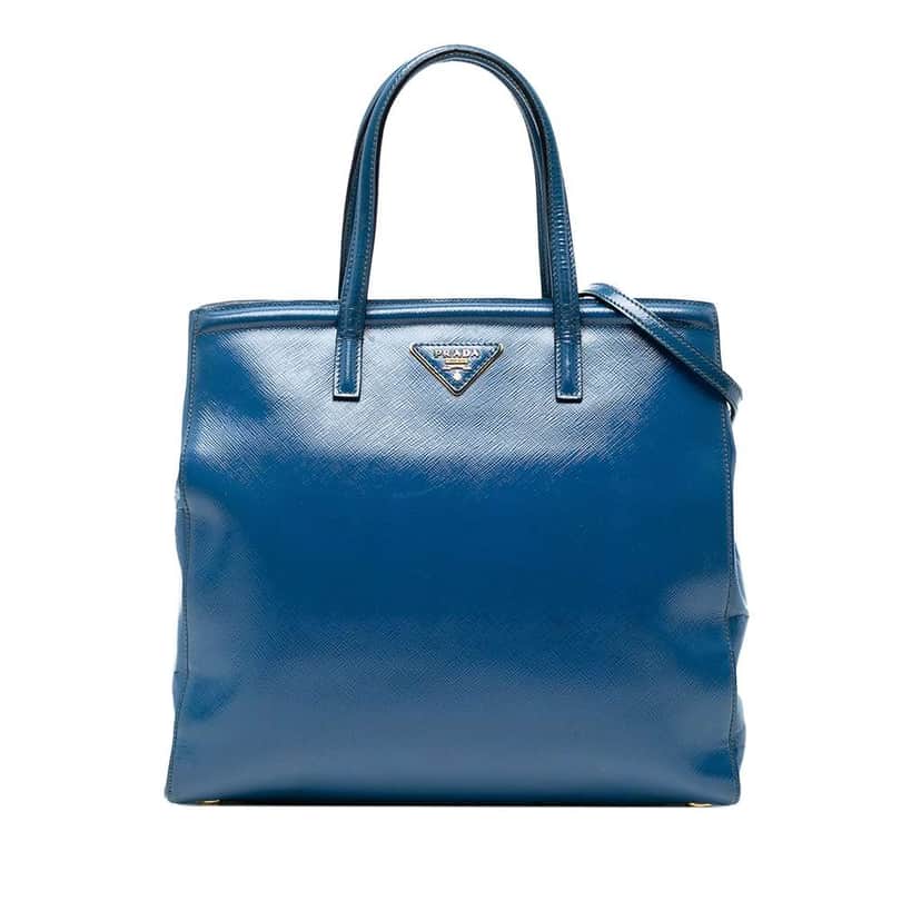 Prada Saffiano Vernice Satchel Blue Leather Good condition - Front View