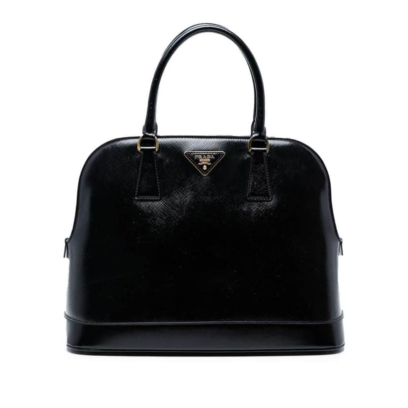 Prada Saffiano Vernice Promenade Dome Satchel Black Leather Good condition - Front View