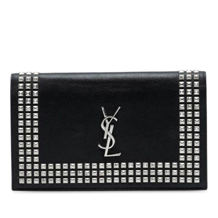 Saint Laurent Studded Leather Monogram Clutch Black Leather Good condition - Front View