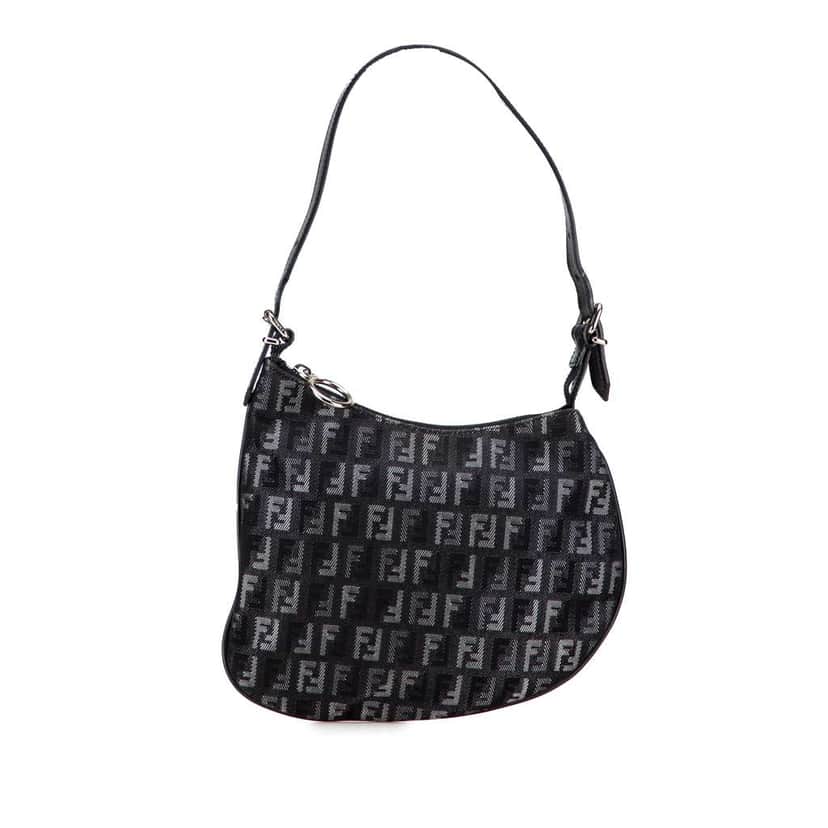 Fendi Zucchino Denim Oyster Shoulder Bag Black Denim Good condition - Front View