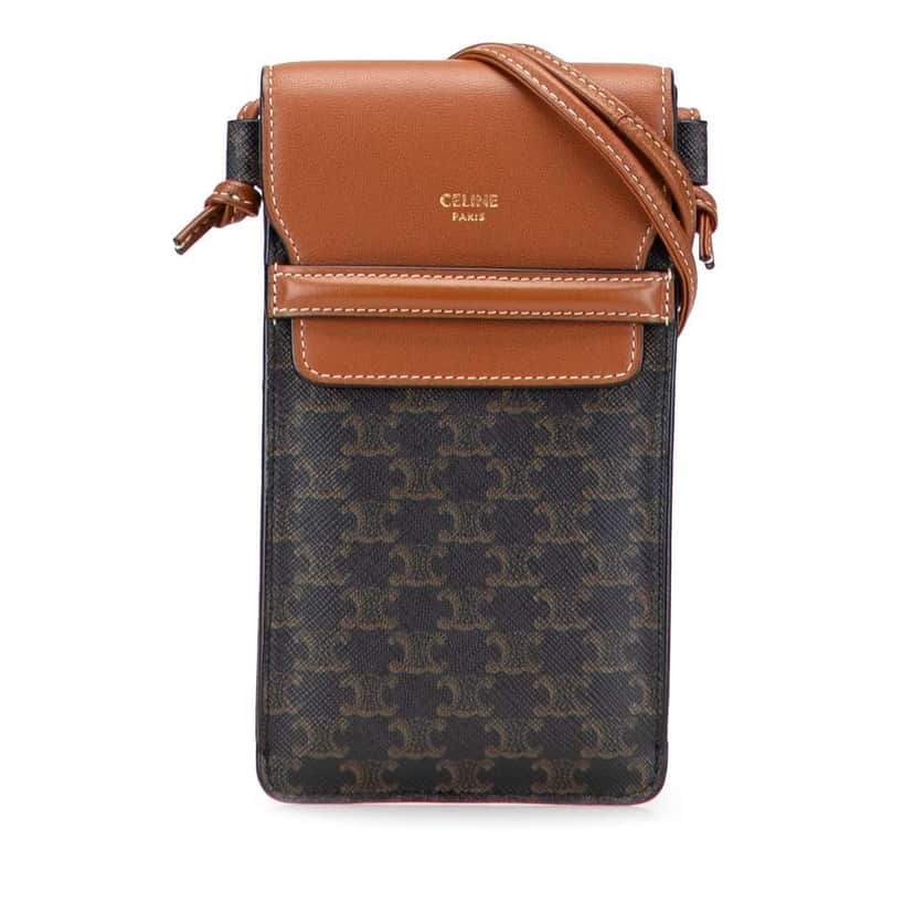 Celine Triomphe Coated Canvas Phone Pouch Flap Crossbody Brown Canvas Good condition - Front View