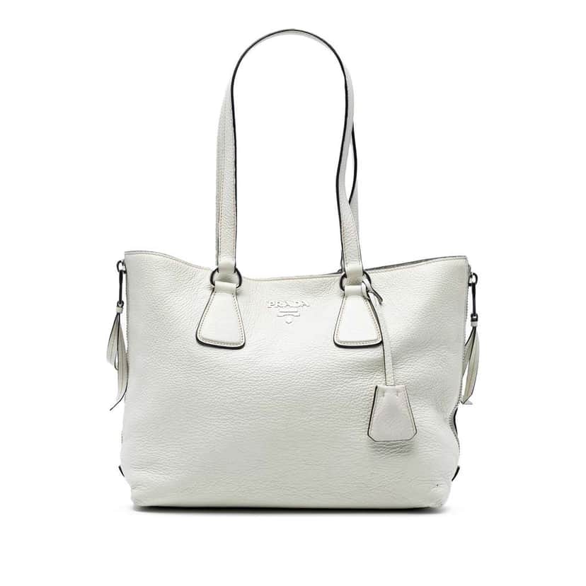 Prada Vitello Daino Side Zip Tote White Leather Good condition - Front View