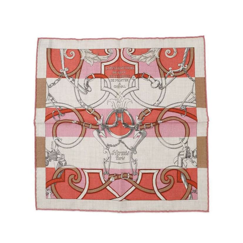 Hermès L Instrvction Dv Roy du Roy Bayadere Silk Scarf Brown Silk Very good condition - Front View