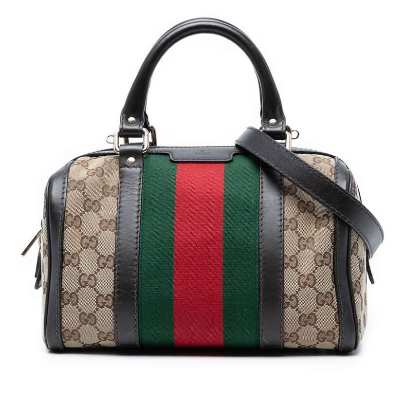 Gucci Small GG Canvas Web Joy Boston Bag Brown Canvas Good condition - Front View