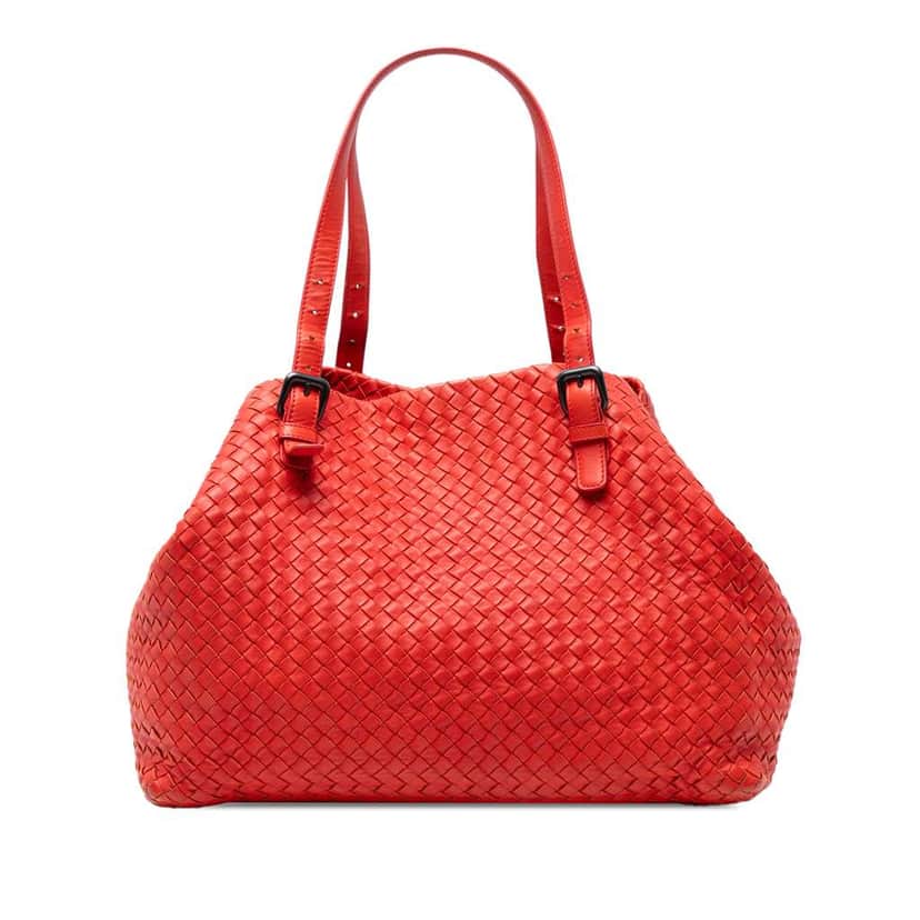 Bottega Veneta Large Nappa Intrecciato Cesta Tote Red Leather Good condition - Front View