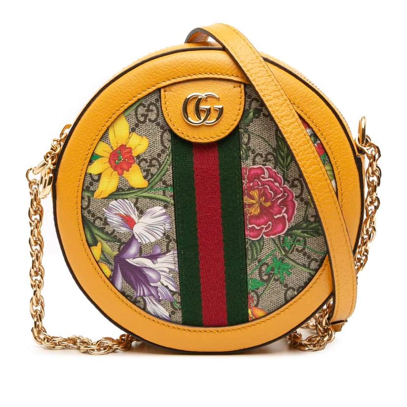 Gucci Mini GG Supreme Flora Ophidia Round Crossbody Brown Canvas Good condition - Front View