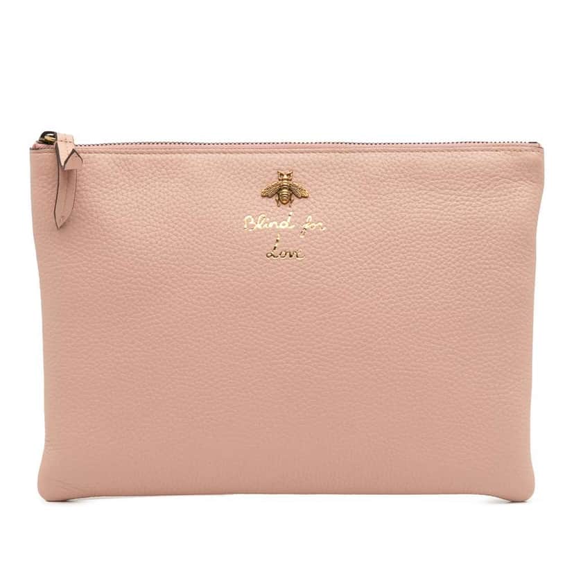 Gucci Leather Blind For Love Clutch Pink Leather Good condition - Front View