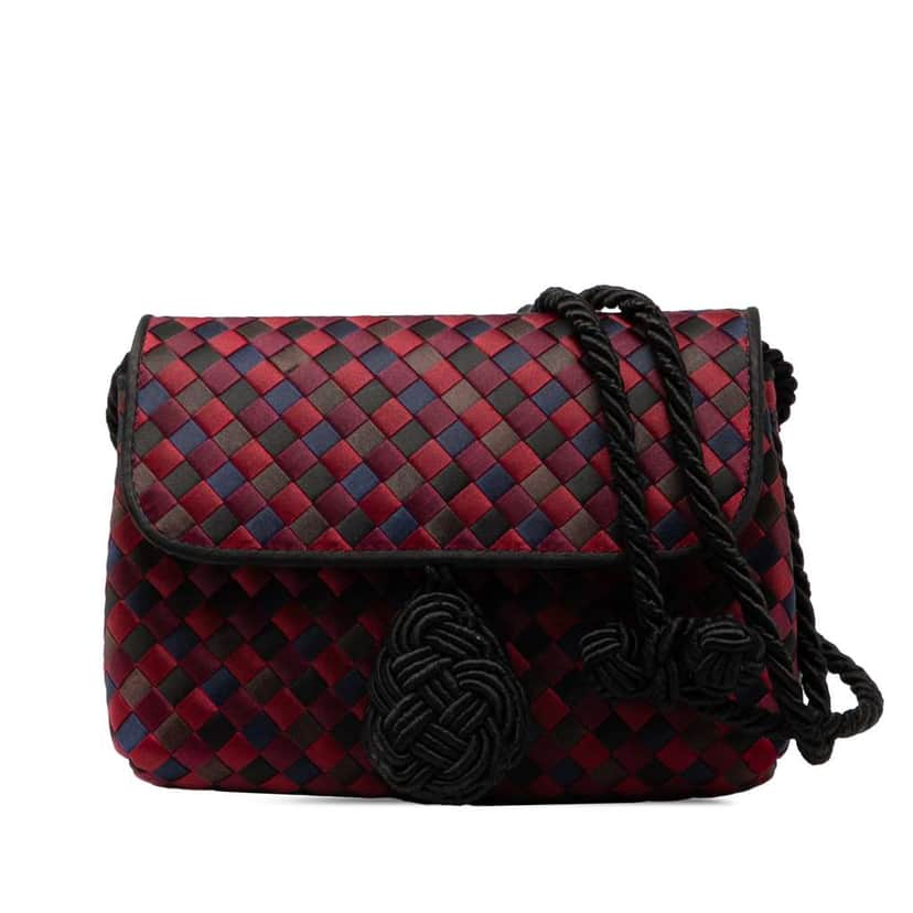 Bottega Veneta Satin Intrecciato Flap Crossbody Red Satin Good condition - Front View