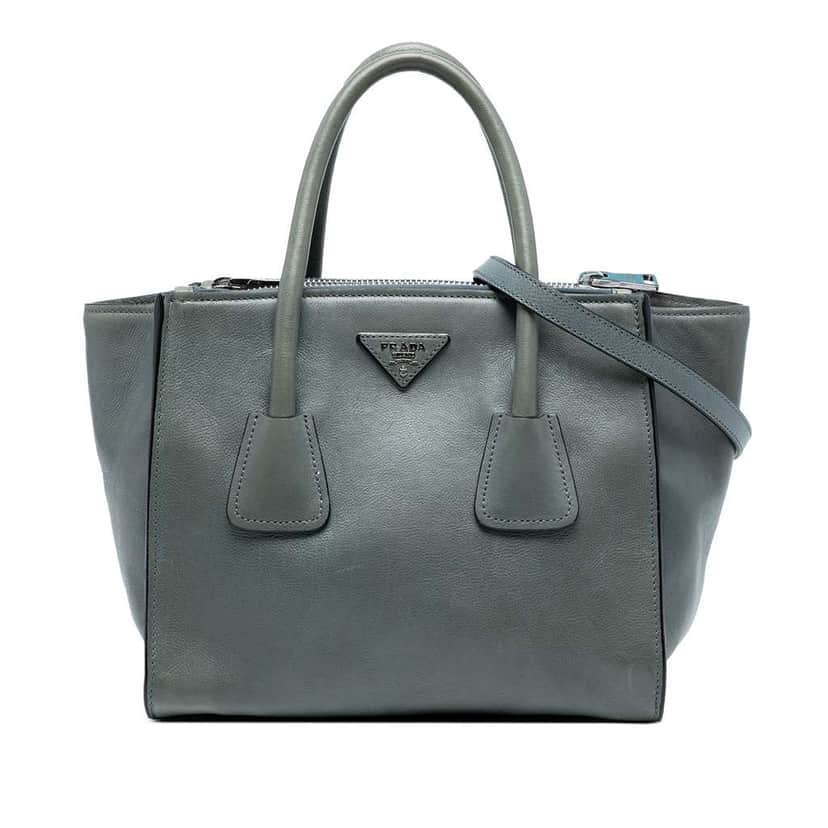 Prada Small Glace Calf Twin Pocket Satchel Grey Leather Good condition - Front View