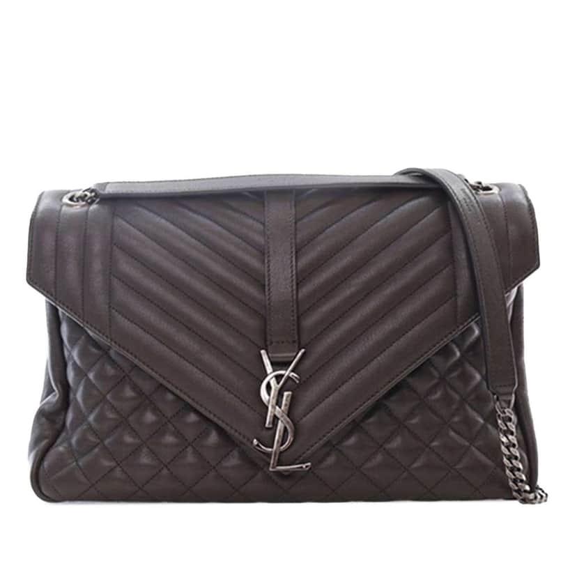 Saint Laurent Large Triquilt Leather Monogram Envelope Bag Grey Leather Good condition - Front View