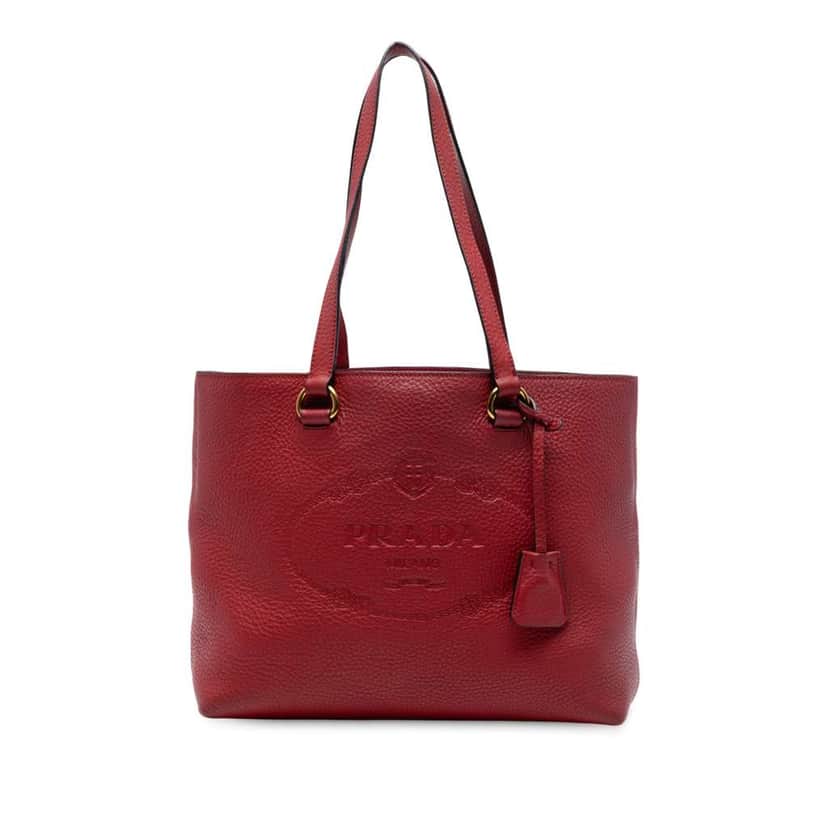 Prada Vitello Daino Canapa Logo Tote Red Leather Good condition - Front View