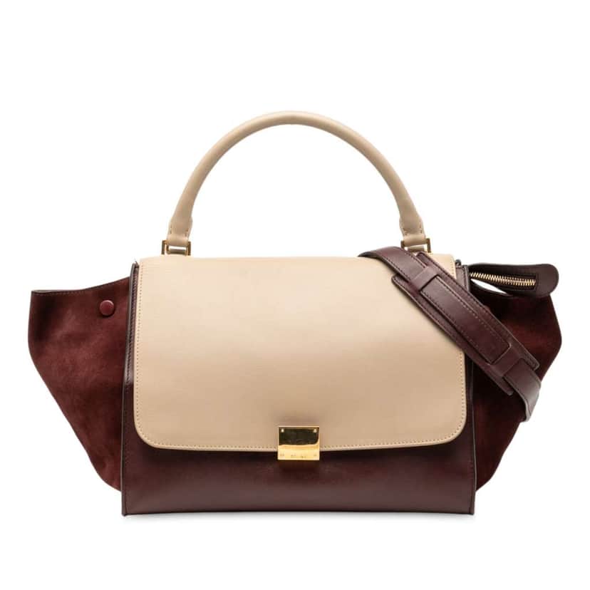 Celine Medium Bicolor Calfskin and Suede Trapeze Satchel Red Leather Good condition - Front View