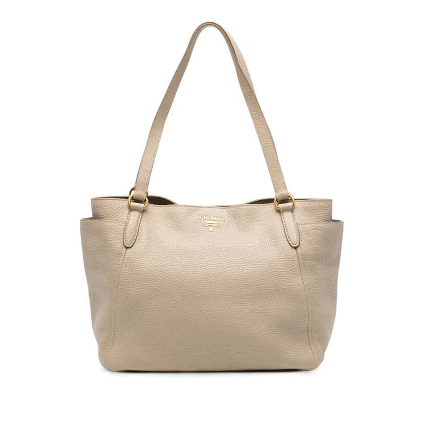 Prada Vitello Daino Double Pocket Tote Brown Leather Good condition - Front View