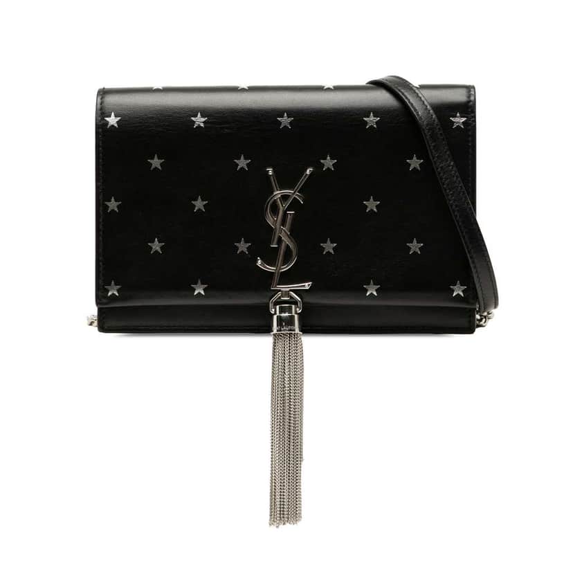 Saint Laurent Calfskin Star Print Classic Monogram Kate Tassel Wallet on Chain Black Leather Good condition - Front View