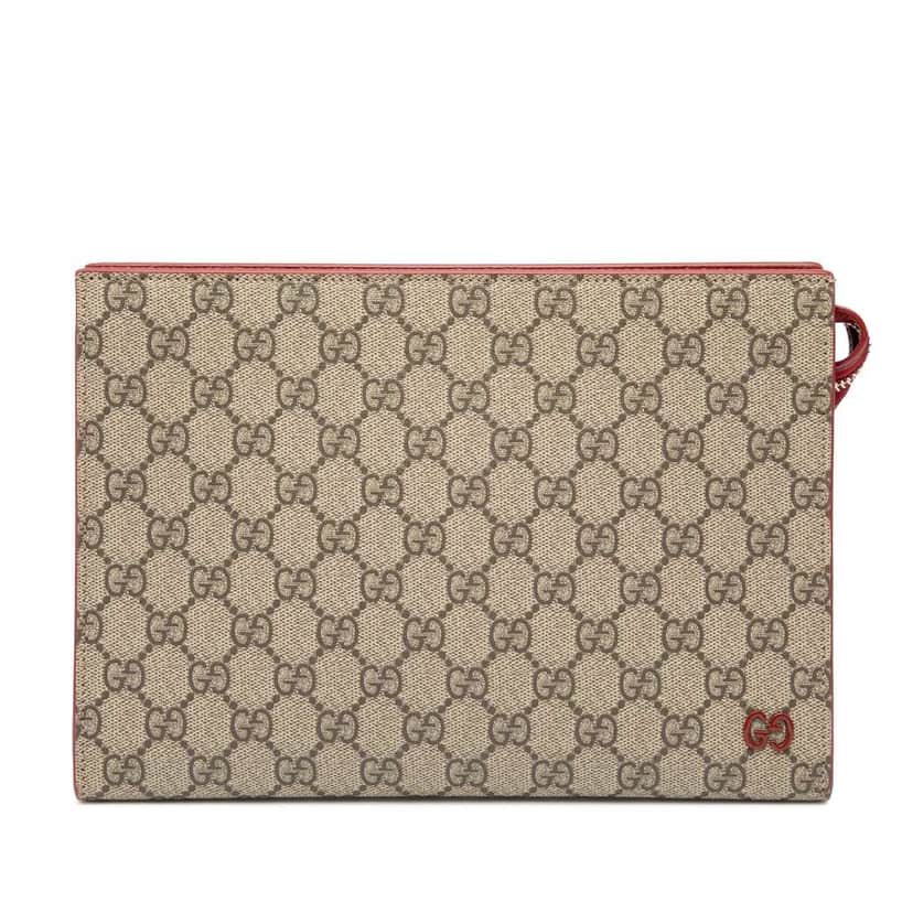Gucci Small Bicolor GG Supreme Pouch Brown Canvas Good condition - Front View