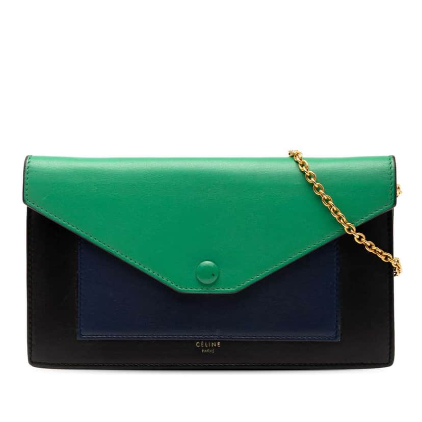 Celine Tricolor Leather Pocket Envelope Wallet On Chain Black Leather Good condition - Front View