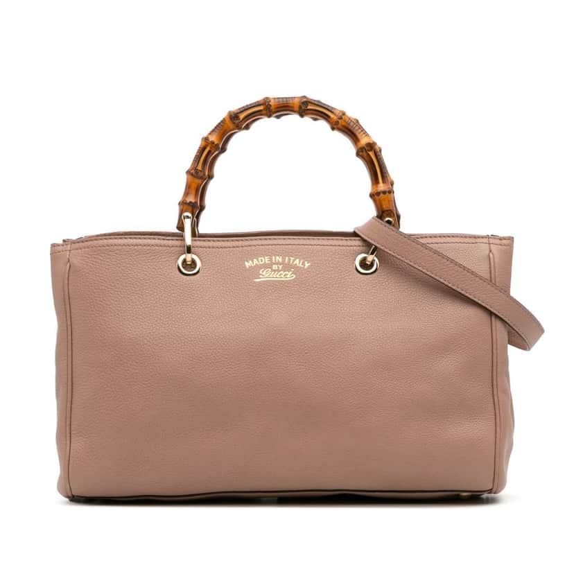 Gucci Medium Calfskin Bamboo Shopper Satchel Brown Leather Good condition - Front View