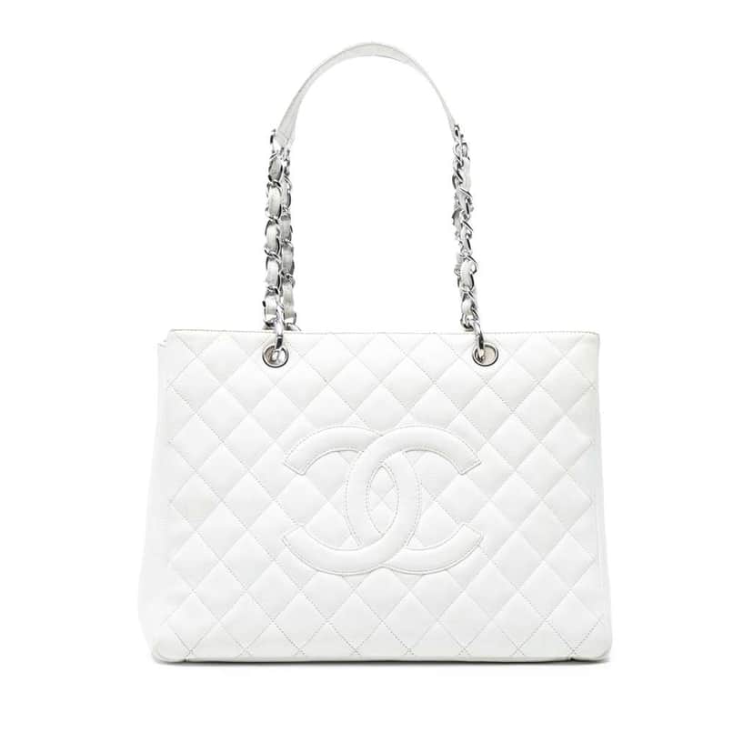 Chanel Caviar Grand Shopping Tote White Leather Very good condition - Front View