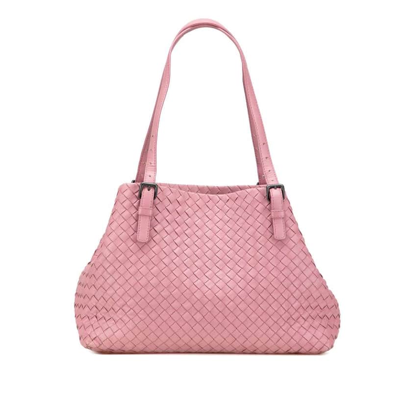 Bottega Veneta Medium Nappa Intrecciato Cesta Tote Pink Leather Good condition - Front View