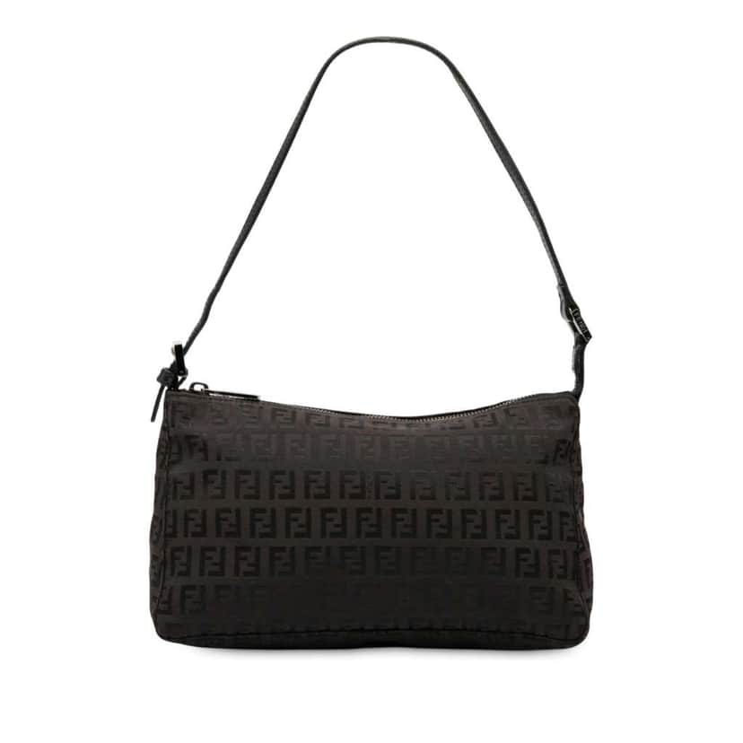 Fendi Zucchino Canvas Shoulder Bag Black Canvas Good condition - Front View