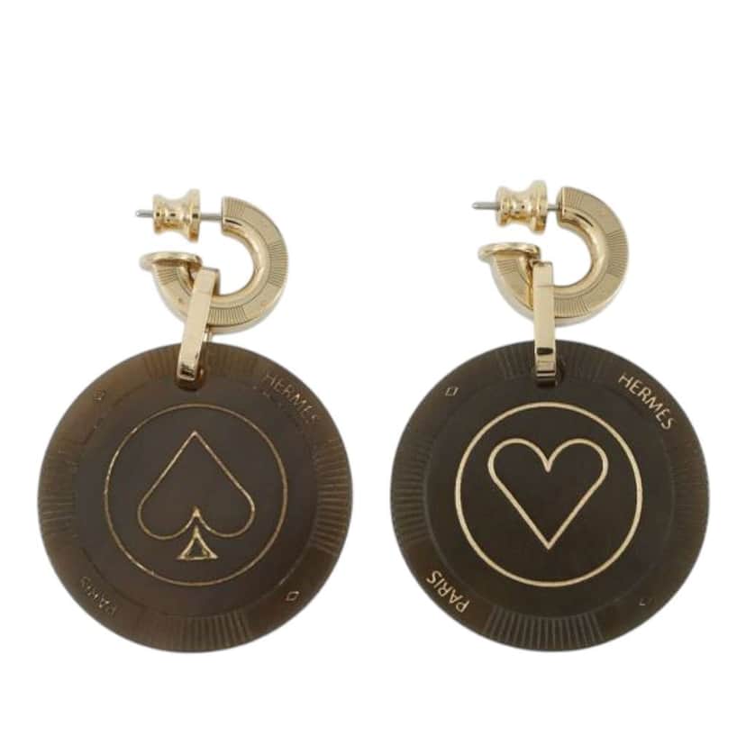 Hermès Gold Plated Horn Faites Vos Jeux Push Back Earrings Gold Metal Good condition - Front View