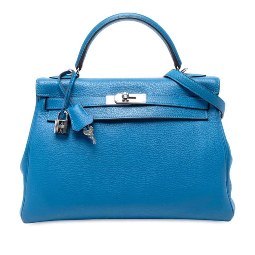 Hermès Togo Kelly II Retourne 32 Blue Leather Fair condition - Front View