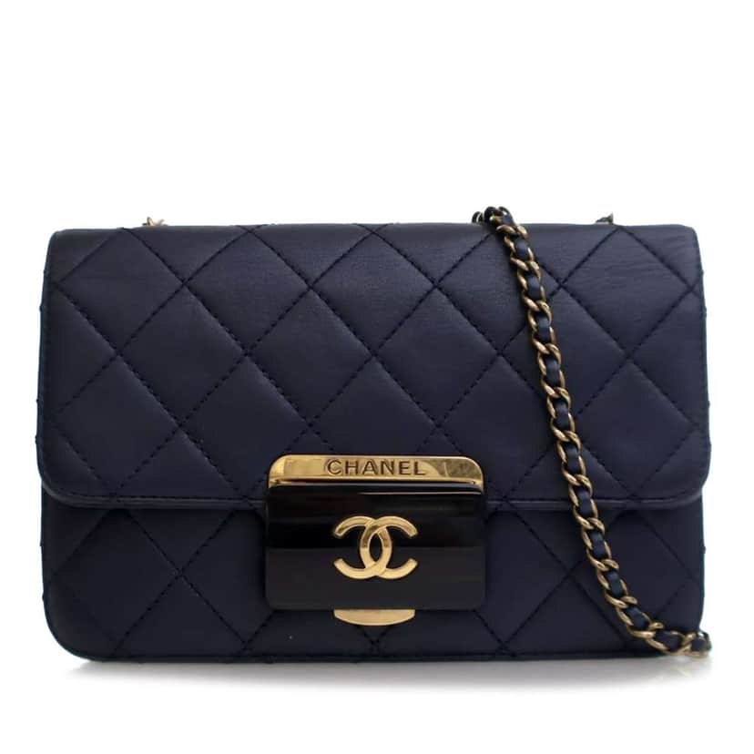 Chanel Mini Lambskin Beauty Lock Flap Blue Leather Good condition - Front View
