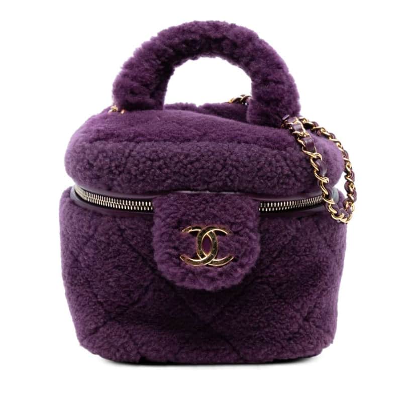 Chanel Small Quilted Shearling Vanity Case Purple Good condition - Front View
