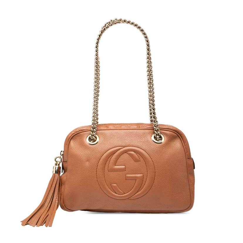 Gucci Pebbled Leather Soho Chain Zip Shoulder Bag Brown Leather Good condition - Front View