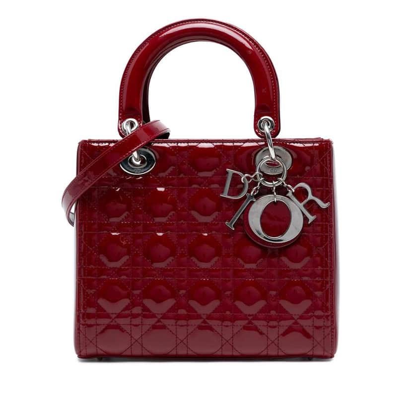 Dior Medium Patent Cannage Lady Dior Red Leather Good condition - Front View