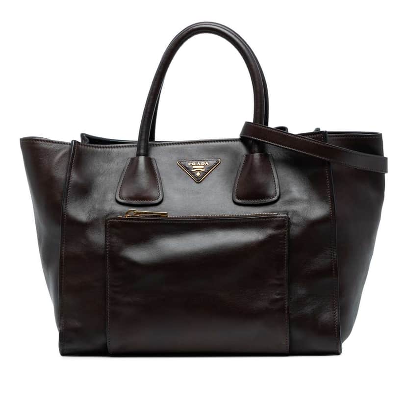 Prada Soft Calf Shopping Tote Brown Leather Good condition - Front View