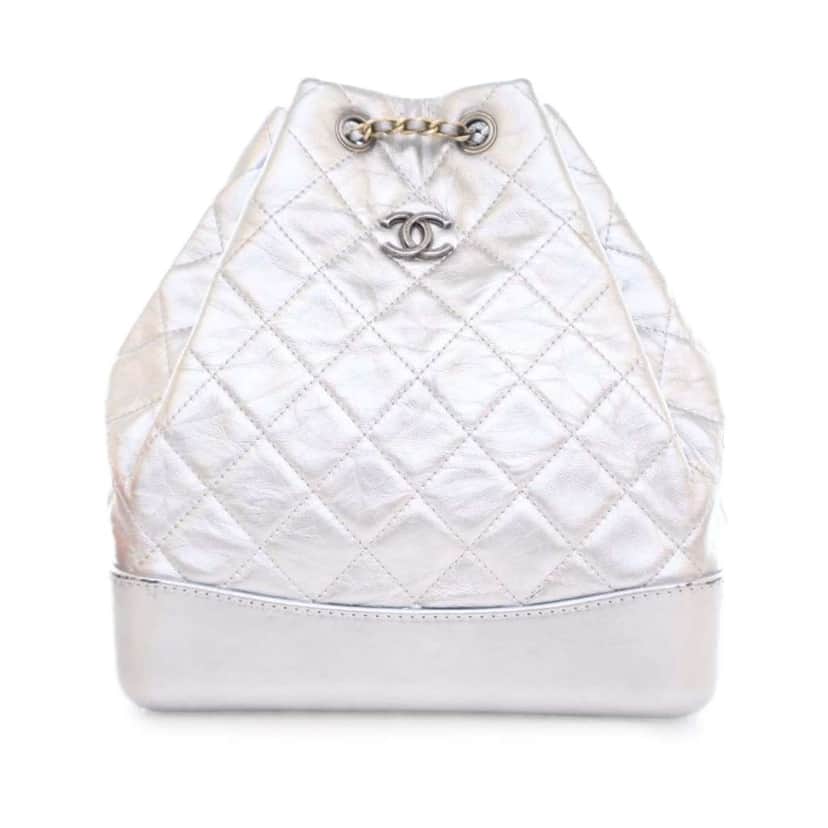 Chanel Crumpled Metallic Calfskin Gabrielle Backpack Silver Leather Good condition - Front View