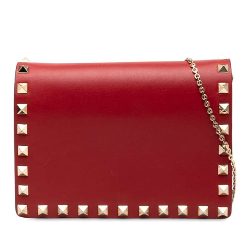 Valentino Leather Rockstud Chain Pouch Red Leather Very good condition - Front View