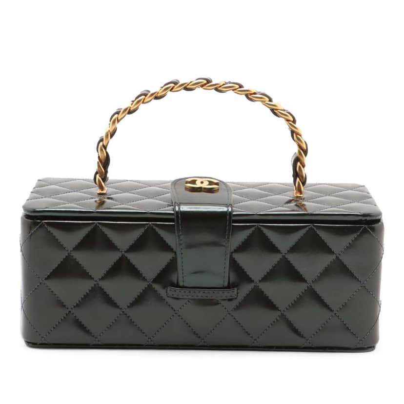 Chanel Quilted Patent Vanity Box Green Leather Good condition - Front View
