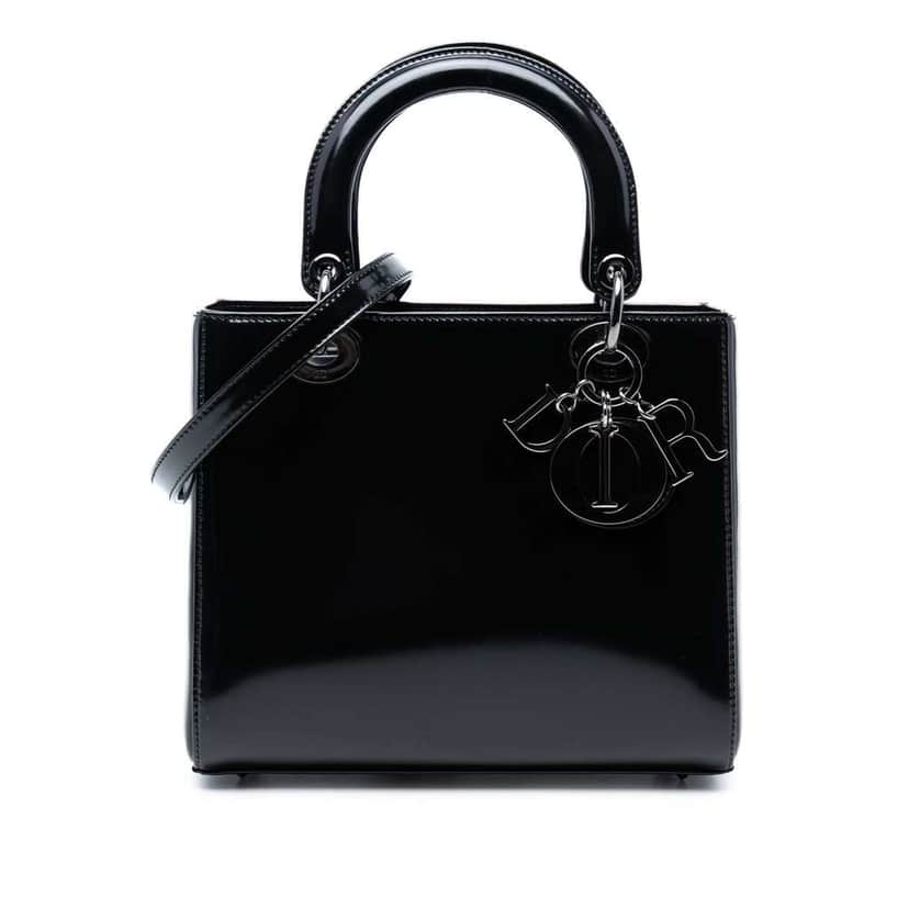 Dior Medium Patent Lady Dior Black Leather Good condition - Front View