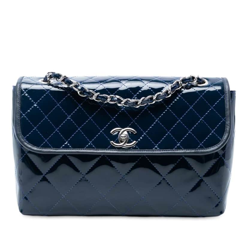 Chanel Quilted Patent In The Business Flap Blue Leather Very good condition - Front View