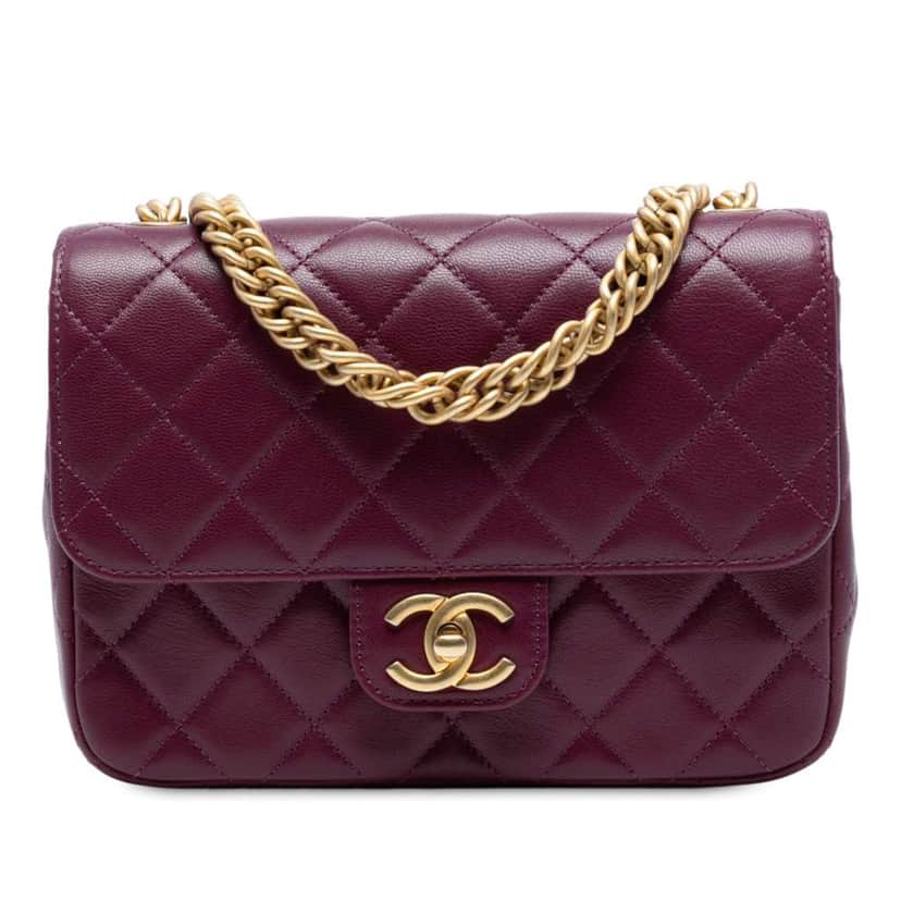 Chanel Mini Quilted Lambskin Straight Lined Chain Flap Red Leather Good condition - Front View