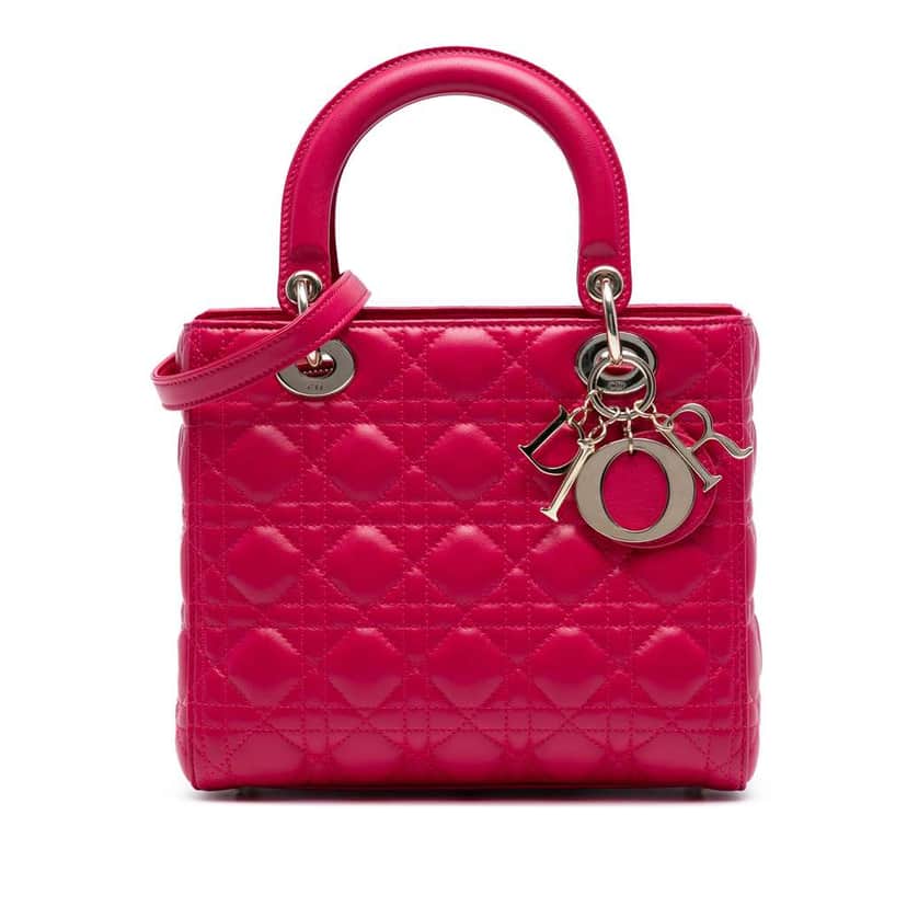 Dior Medium Lambskin Cannage Lady Dior Pink Leather Good condition - Front View