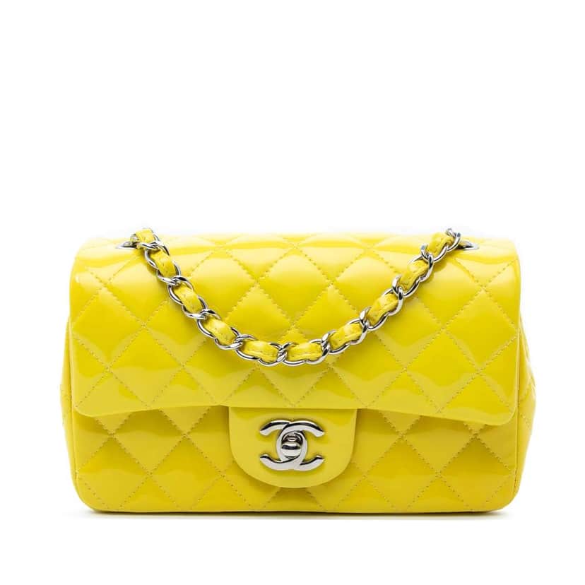 Chanel Mini Rectangular Classic Patent Single Flap Yellow Leather Good condition - Front View