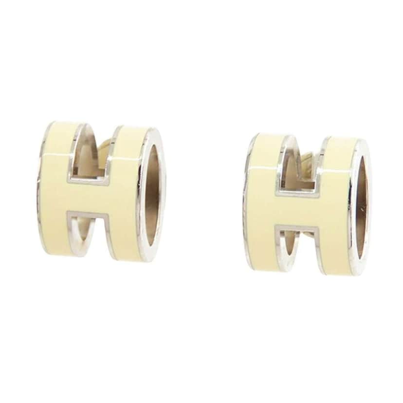 Hermès Lacquered Palladium Plated Mini Pop H Stud Earrings Silver Metal Good condition - Front View