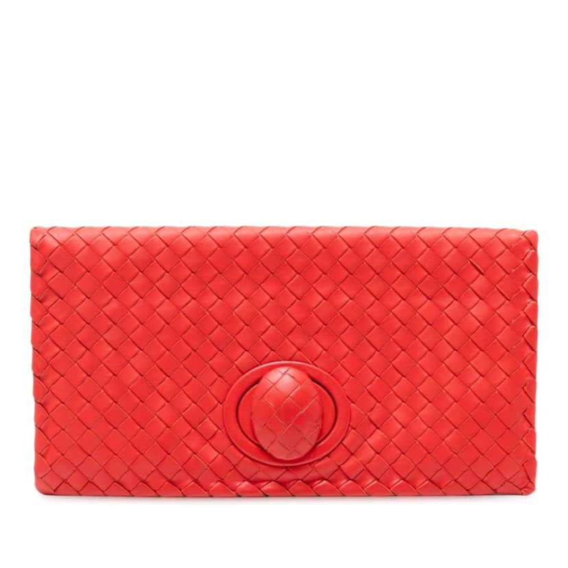 Bottega Veneta Nappa Intrecciato Turn Lock Clutch Red Leather Good condition - Front View