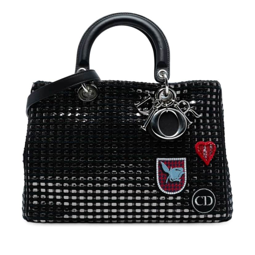 Dior Medium Metallic Tweed Patch Diorissimo Satchel Black Tweed Good condition - Front View